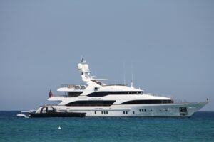 Superyachts anchored at Pampelonne Plage in South of France near St Tropez