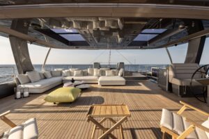 Luxurious interior of the SUNREEF 80 NALANI yacht, featuring modern design and comfortable seating arrangements.